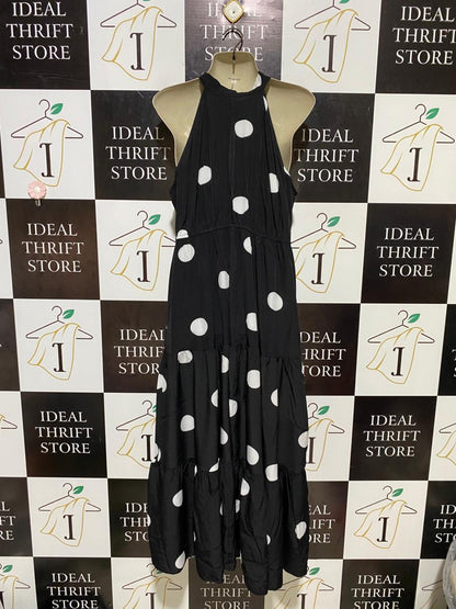 SHEIN CURVE |XL| BUST 19| B19| BLACK POLKA DOT HALTER NECK TIERED MAXI DRESS