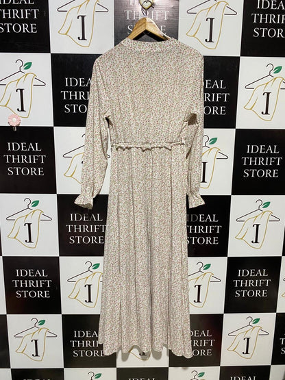 ST |M/L| BUST 18| B19| PASTEL FLORAL PRINT BUTTON-DOWN MIDI DRESS WITH TIE WAIST