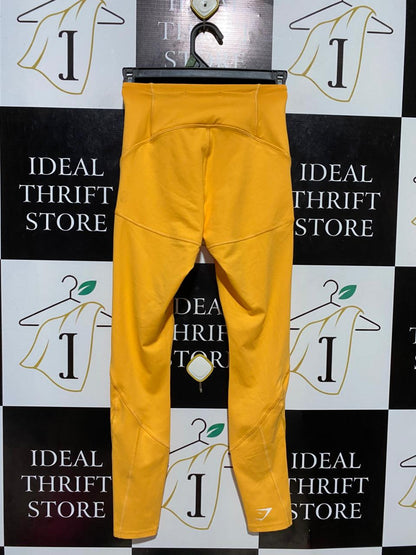 GYMSHARK |S| WAIST 22| MUSTARD YELLOW HIGH WAISTED PERFORMANCE LEGGINGS WITH POCKETS