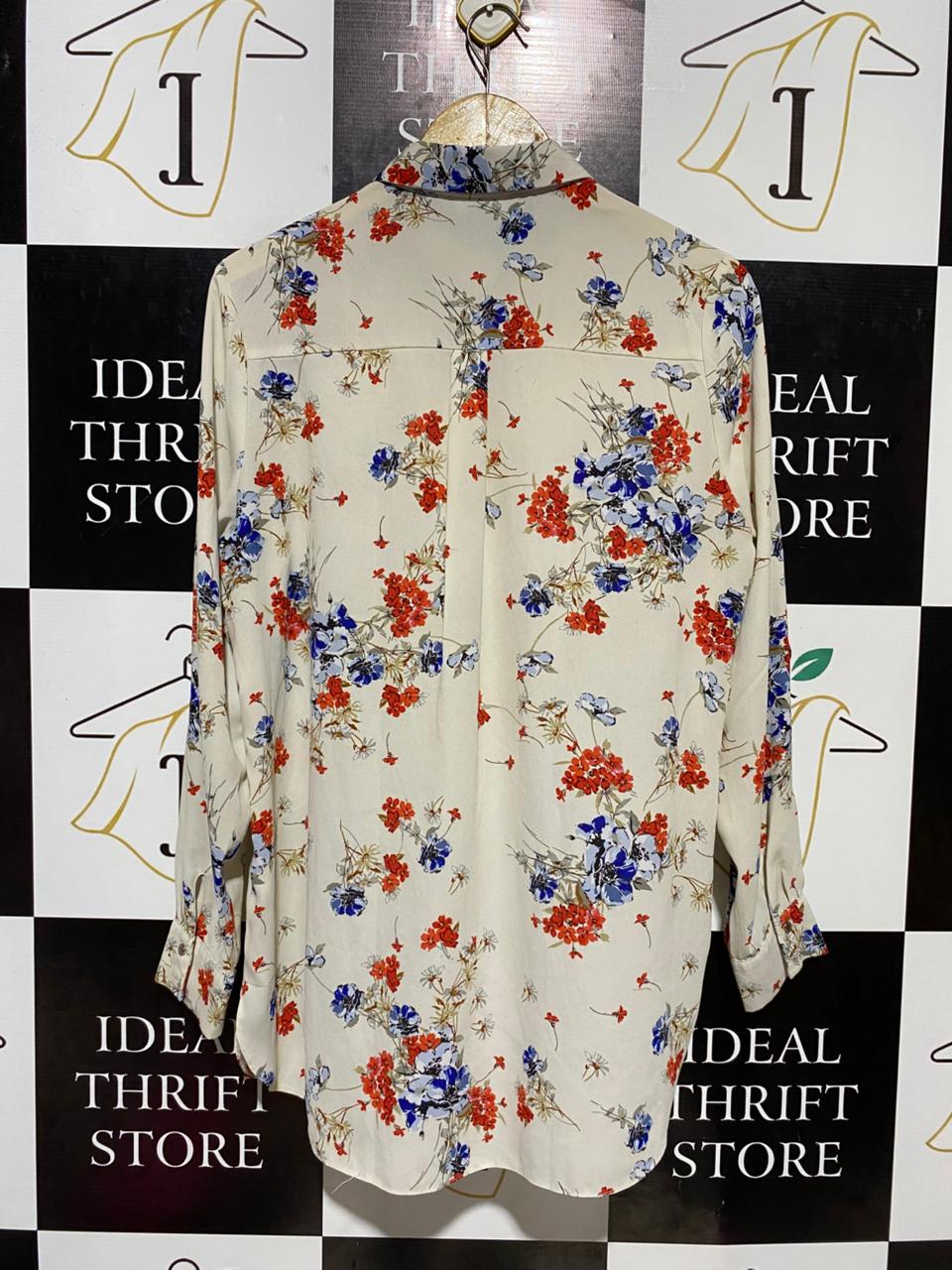 PRIMARK |XL| BUST 21| B19| CREAM FLORAL PRINT LONG SLEEVE BUTTON-DOWN BLOUSE