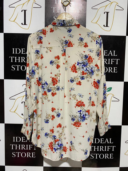 PRIMARK |XL| BUST 21| B19| CREAM FLORAL PRINT LONG SLEEVE BUTTON-DOWN BLOUSE