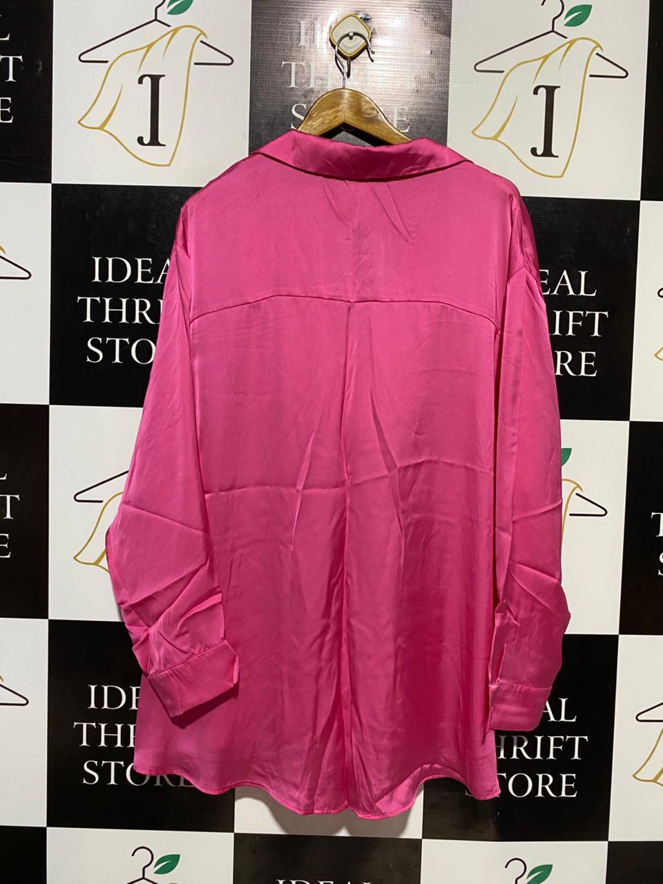 PRIMARK |S| BUST 26| B19| HOT PINK SATIN BUTTON-DOWN LONG SLEEVE BLOUSE NWT