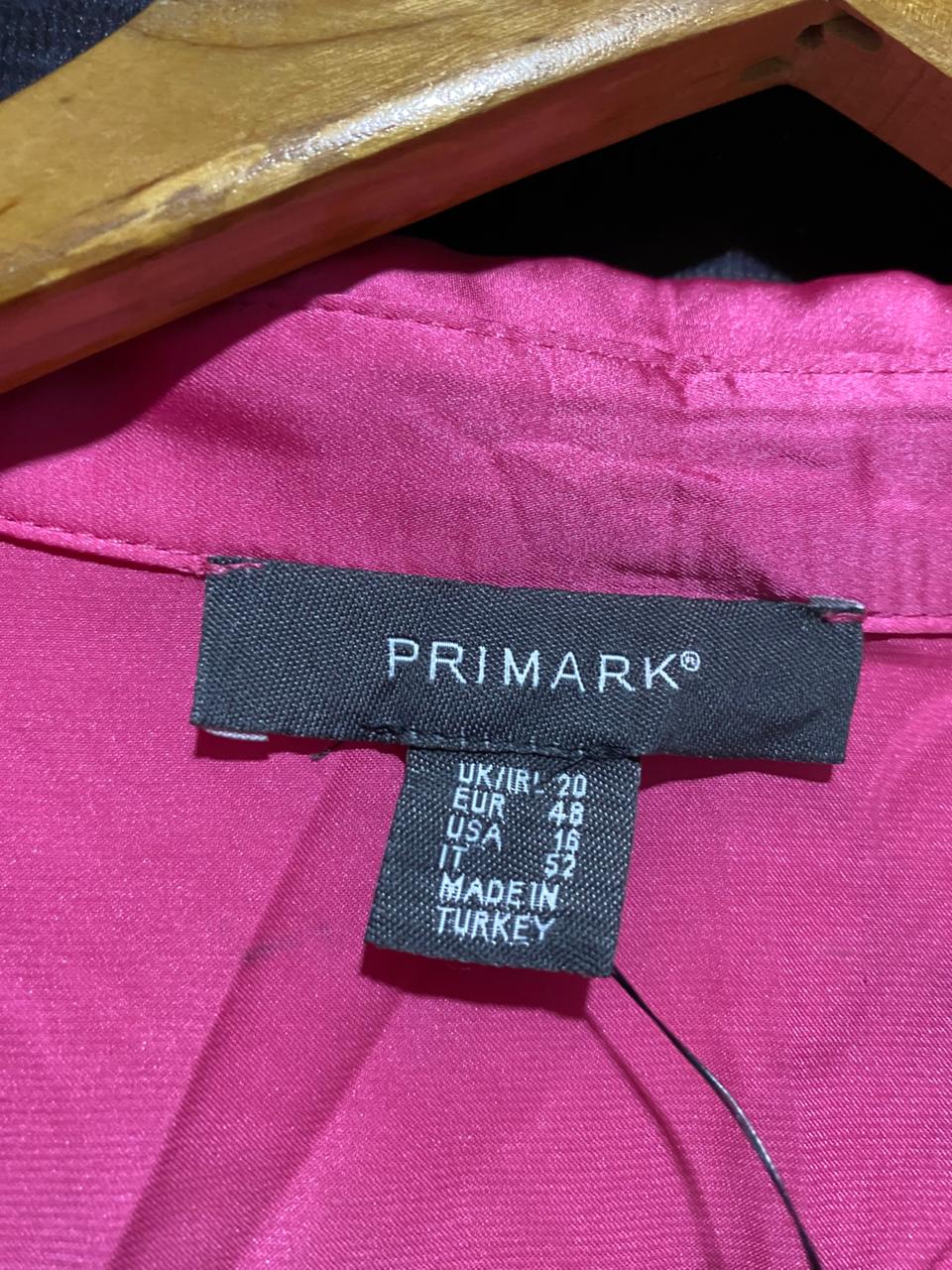 PRIMARK |S| BUST 26| B19| HOT PINK SATIN BUTTON-DOWN LONG SLEEVE BLOUSE NWT