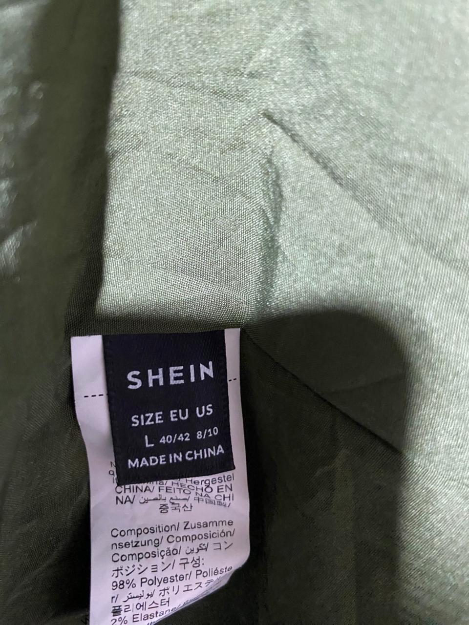 SHEIN |L| BUST 17| B19| OLIVE GREEN V-NECK PUFF SLEEVE MIDI DRESS WITH EMPIRE WAIST