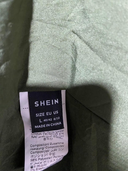SHEIN |L| BUST 17| B19| OLIVE GREEN V-NECK PUFF SLEEVE MIDI DRESS WITH EMPIRE WAIST