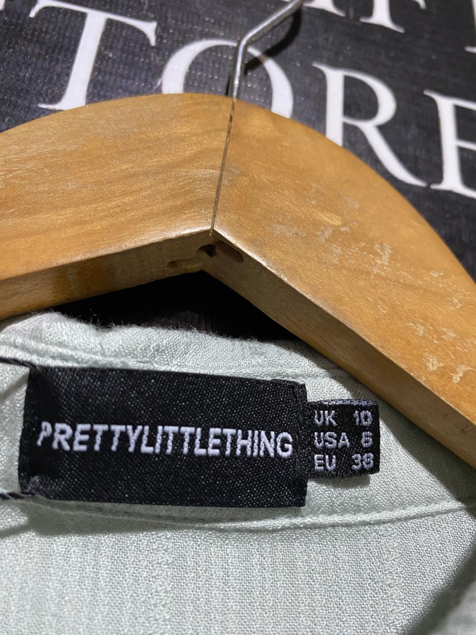 PRETTYLITTLE THING |L| BUST 18| B19| SAGE GREEN TEXTURED PLISSÉ LONG SLEEVE BUTTON-DOWN SHIRT