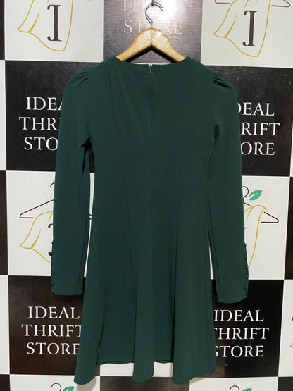 TRAFALUC |XS| BUST 15| B19| DARK EMERALD GREEN LONG SLEEVE MINI SKATER DRESS