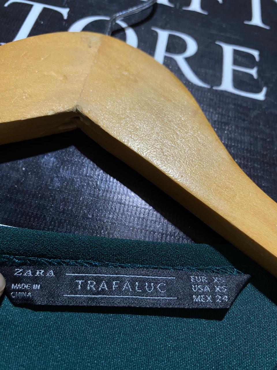 TRAFALUC |XS| BUST 15| B19| DARK EMERALD GREEN LONG SLEEVE MINI SKATER DRESS