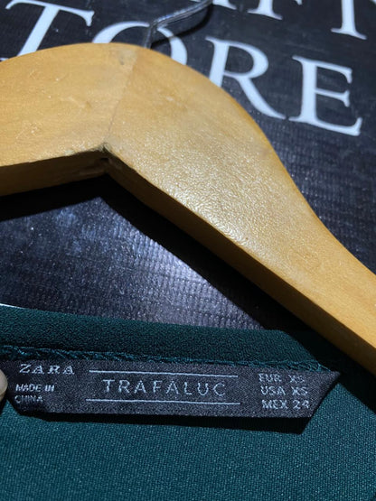 TRAFALUC |XS| BUST 15| B19| DARK EMERALD GREEN LONG SLEEVE MINI SKATER DRESS