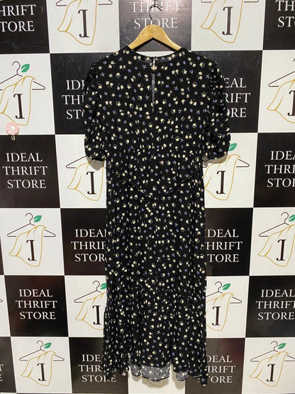 NEW LOOK |L| BUST 18| B19| MATERNITY BLACK DAISY PRINT PUFF SLEEVE MIDI DRESS