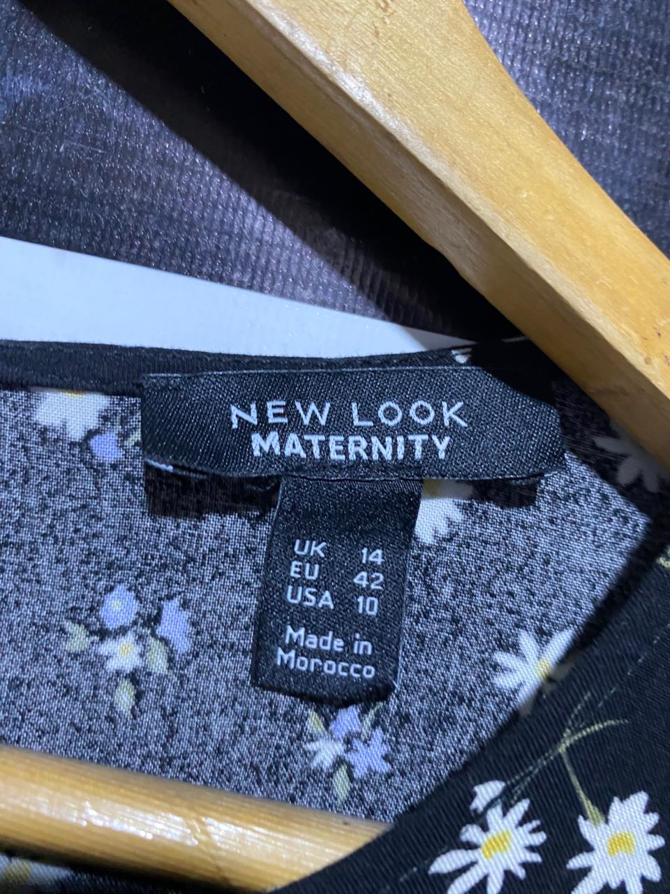 NEW LOOK |L| BUST 18| B19| MATERNITY BLACK DAISY PRINT PUFF SLEEVE MIDI DRESS