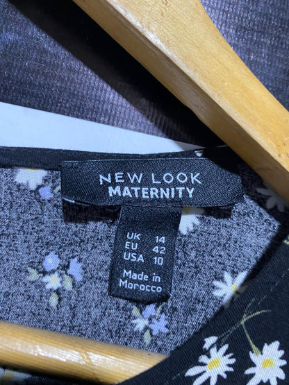 NEW LOOK |L| BUST 18| B19| MATERNITY BLACK DAISY PRINT PUFF SLEEVE MIDI DRESS