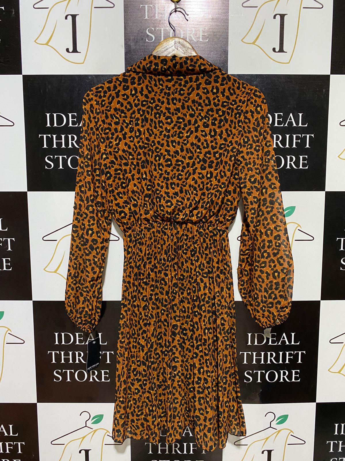 SENES |M| BUST 16| B19| LEOPARD PRINT V-NECK LONG SLEEVE PLEATED MIDI MAXI DRESS