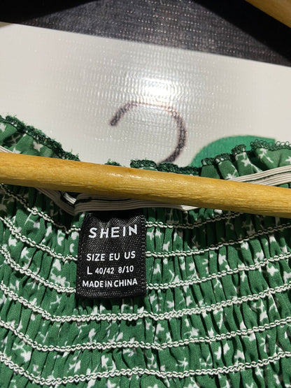 SHEIN |S| BUST 15| B19| DARK GREEN POLKA DOT SMOCKED RUFFLE MIDI MAXI DRESS
