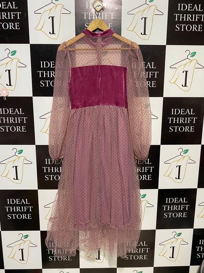 SHEIN |M| BUST 16| B19| VELVET PANEL POLKA DOT MESH LONG SLEEVE MIDI MAXI DRESS