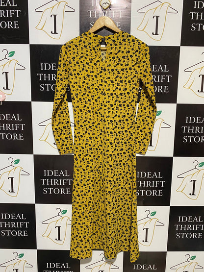 H&M |M| BUST 16| B19| YELLOW DITSY FLORAL LONG SLEEVE SIDE SLIT MAXI DRESS