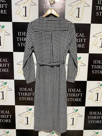 PAPAYA |M| BUST 17| B19| BLACK AND WHITE GINGHAM CHECK BUTTON-DOWN MIDI SHIRT DRESS WITH WAIST TIE