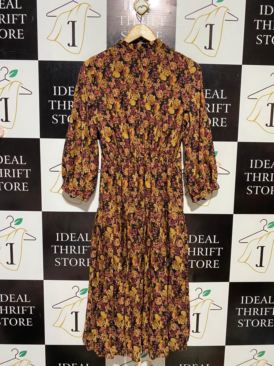 PRIMARK |M| BUST 17| B19| FALL FLORAL PRINT HIGH-NECK MIDI DRESS WITH PUFF SLEEVES