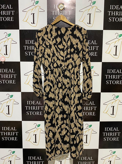 SHEIN |L| BUST 20| B18|  ABSTRACT ANIMAL PRINT V-NECK MIDI DRESS WITH LONG SLEEVES