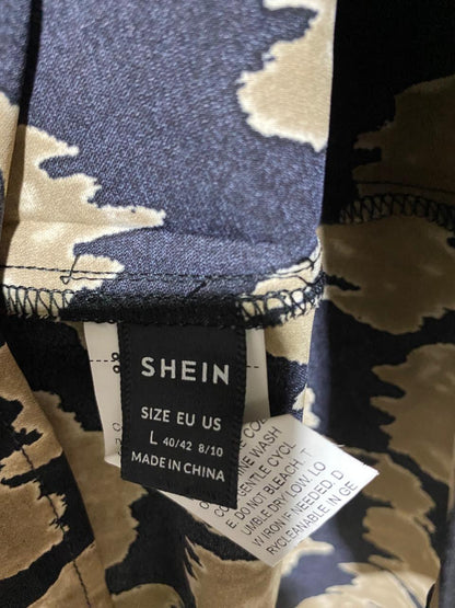 SHEIN |L| BUST 20| B18|  ABSTRACT ANIMAL PRINT V-NECK MIDI DRESS WITH LONG SLEEVES