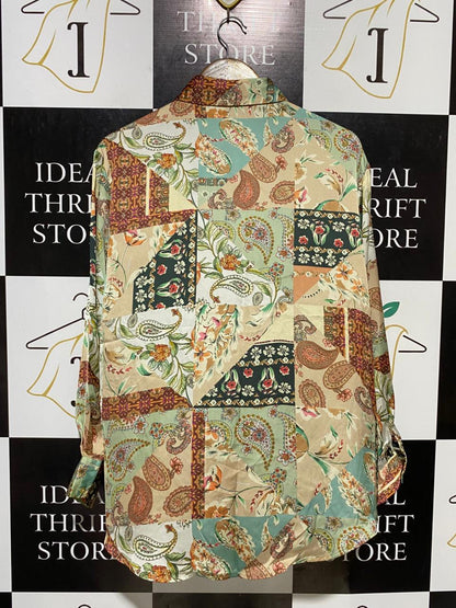 ZARA |L| BUST 21| B18| PATCHWORK PAISLEY PRINT BUTTON-DOWN SATIN FINISH BLOUSE