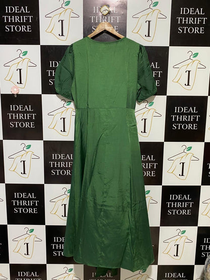 SHEIN |XL| BUST 20| B18| V-NECK SHORT PUFF SLEEVE EMERALD GREEN MAXI DRESS WITH FRONT TIE