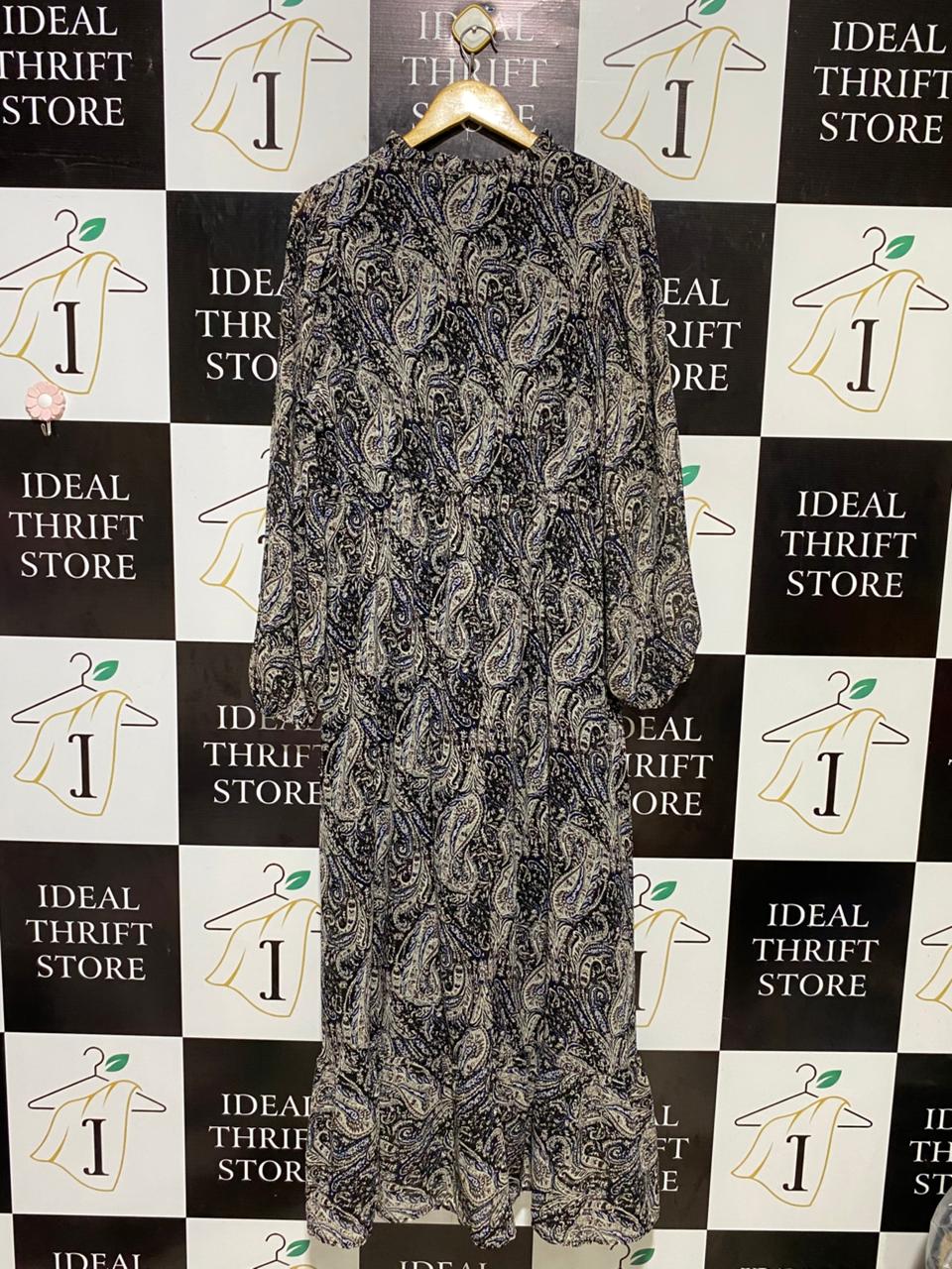 |L| BUST 20| B18| VINTAGE PAISLEY PRINT LONG SLEEVE MAXI DRESS