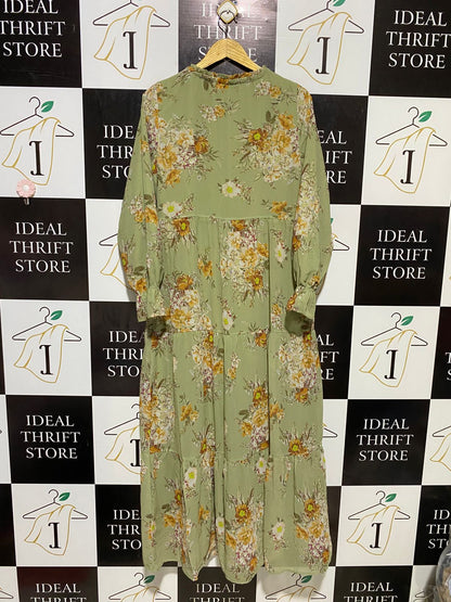 REFKA |XL| BUST 21| B18| SAGE GREEN VINTAGE FLORAL TIERED MAXI DRESS