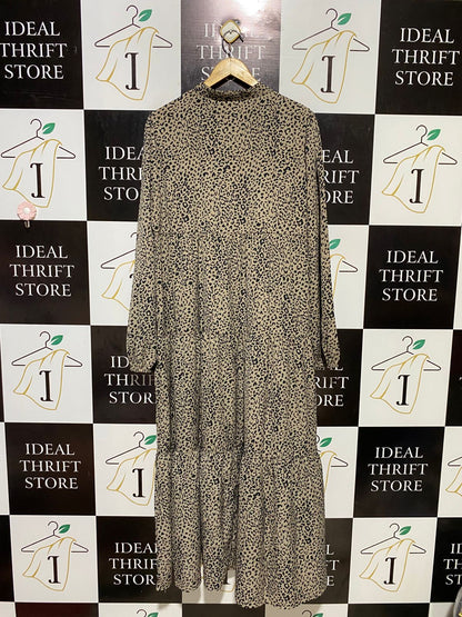 SHEIN  |XL| BUST 21| B18| LEOPARD PRINT TIERED LONG SLEEVE MAXI DRESS