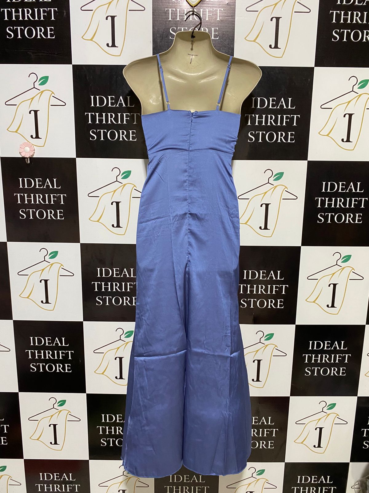 SHEIN |S| BUST 15| B18| ELEGANT PERIWINKLE BLUE SATIN SLIP MAXI DRESS WITH RUFFLED FRONT SLIT