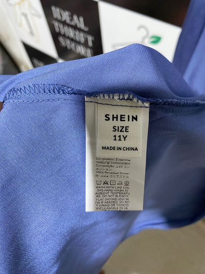 SHEIN |S| BUST 15| B18| ELEGANT PERIWINKLE BLUE SATIN SLIP MAXI DRESS WITH RUFFLED FRONT SLIT