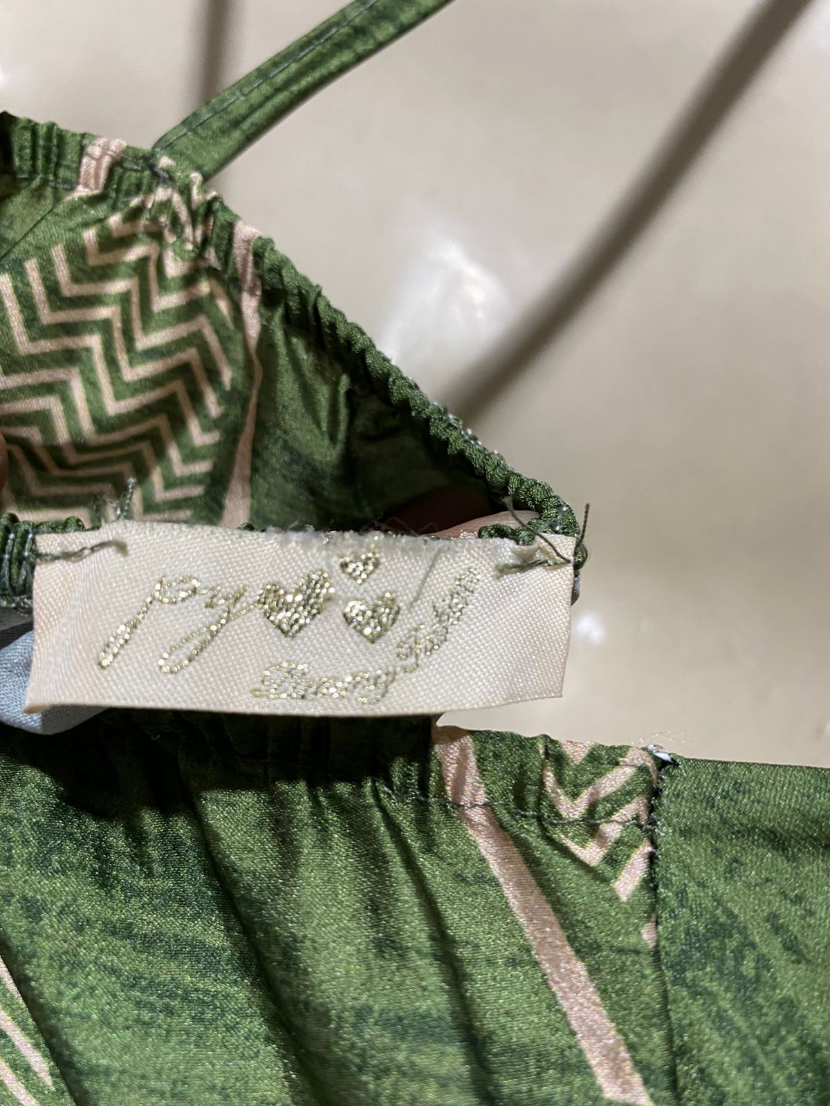 PY |M| BUST 16| B18| VINTAGE ETHNIC GEOMETRIC PRINT GREEN SILK MAXI DRESS WITH BELT
