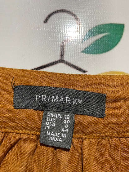 PRIMARK |L| BUST 19| B18| BOHO MUSTARD RUST BUTTON-DOWN MIDI DRESS WITH TIE-UP SHOULDER STRAPS
