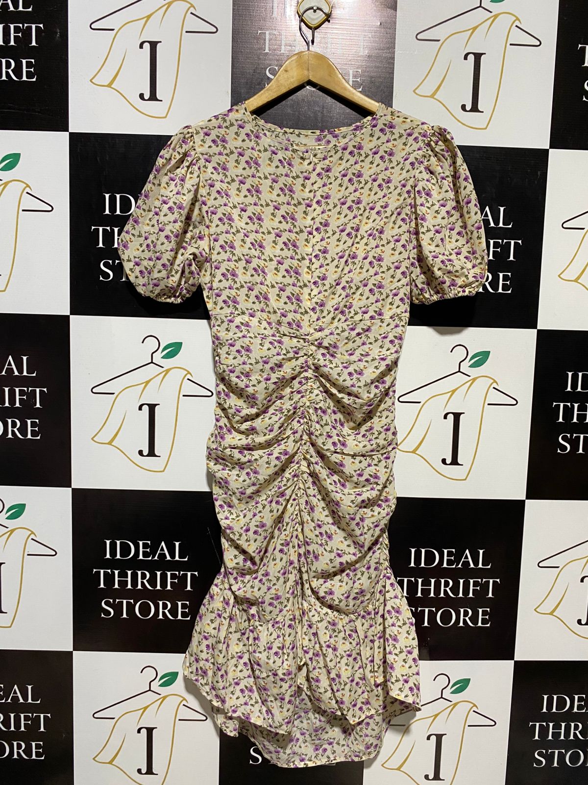 LOLA MAY |L| BUST 18| B18| VINTAGE FLORAL PRINT RUCHED MINI DRESS WITH PUFF SLEEVES
