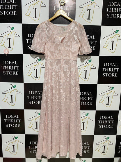 SHOW CASE |M| BUST 16| B18| PETITE BLUSH PINK EMBROIDERED FLORAL MAXI DRESS
