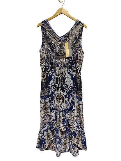LIZ JORDAN |L| BUST 20| B20| LUXE NAVY BAROQUE PRINT SLEEVELESS MIDI DRESS