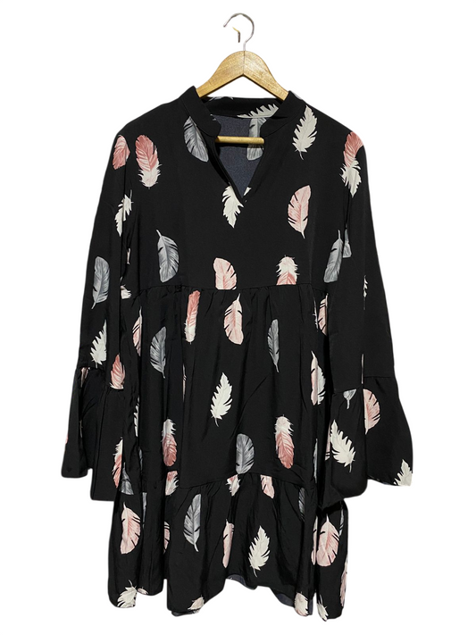 |XL| BUST 22| B20| BLACK FEATHER PRINT TIERED BOHEMIAN DRESS