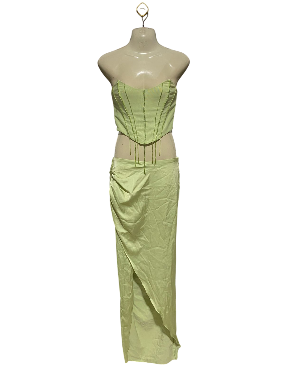 OH POLLY |M| B20| LIME GREEN CRYSTAL CORSET & DRAPED MAXI SET