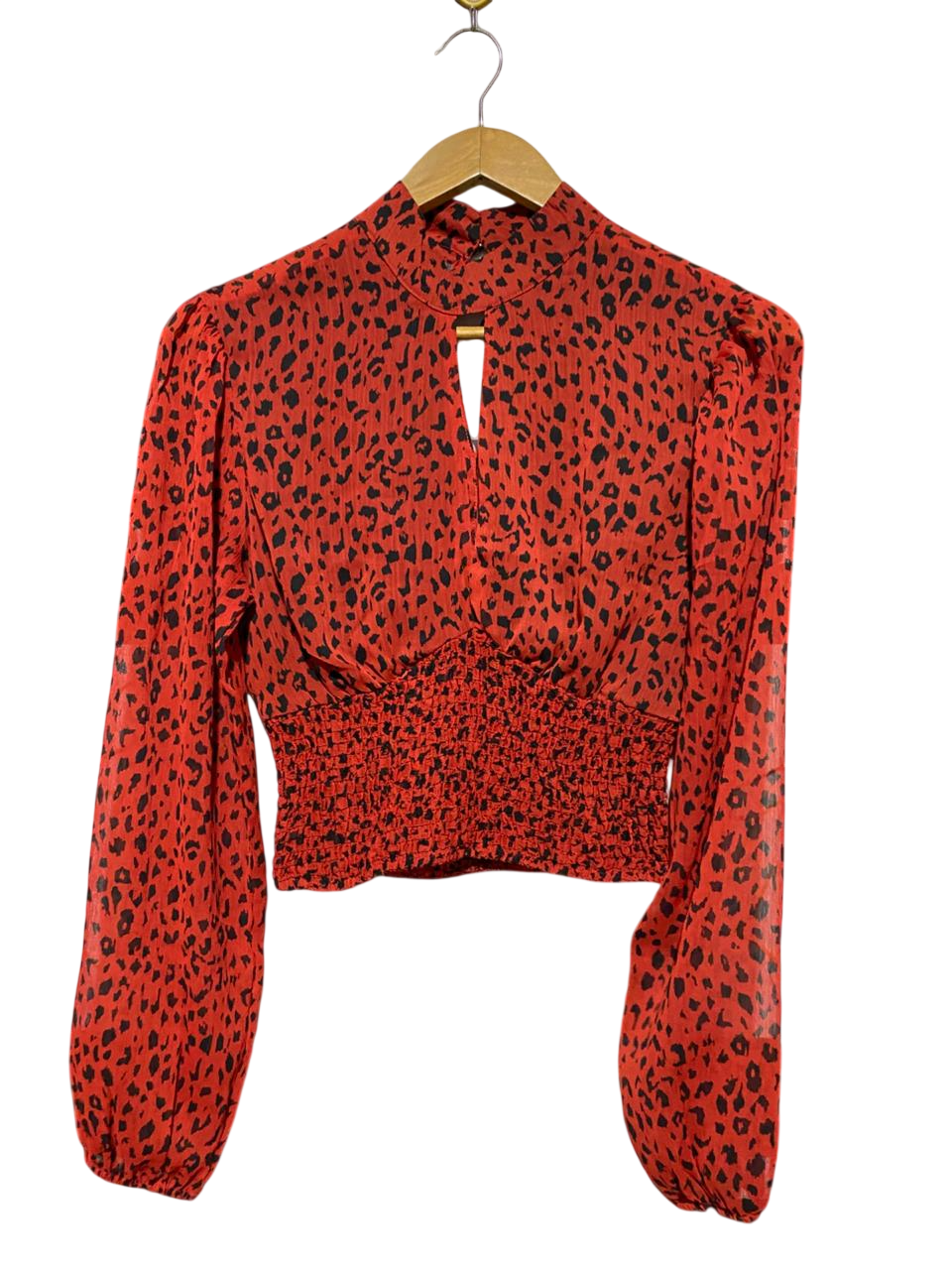 BERSHKA |M| BUST 17 | B20| RED LEOPARD PRINT SMOCKED WAIST BLOUSE