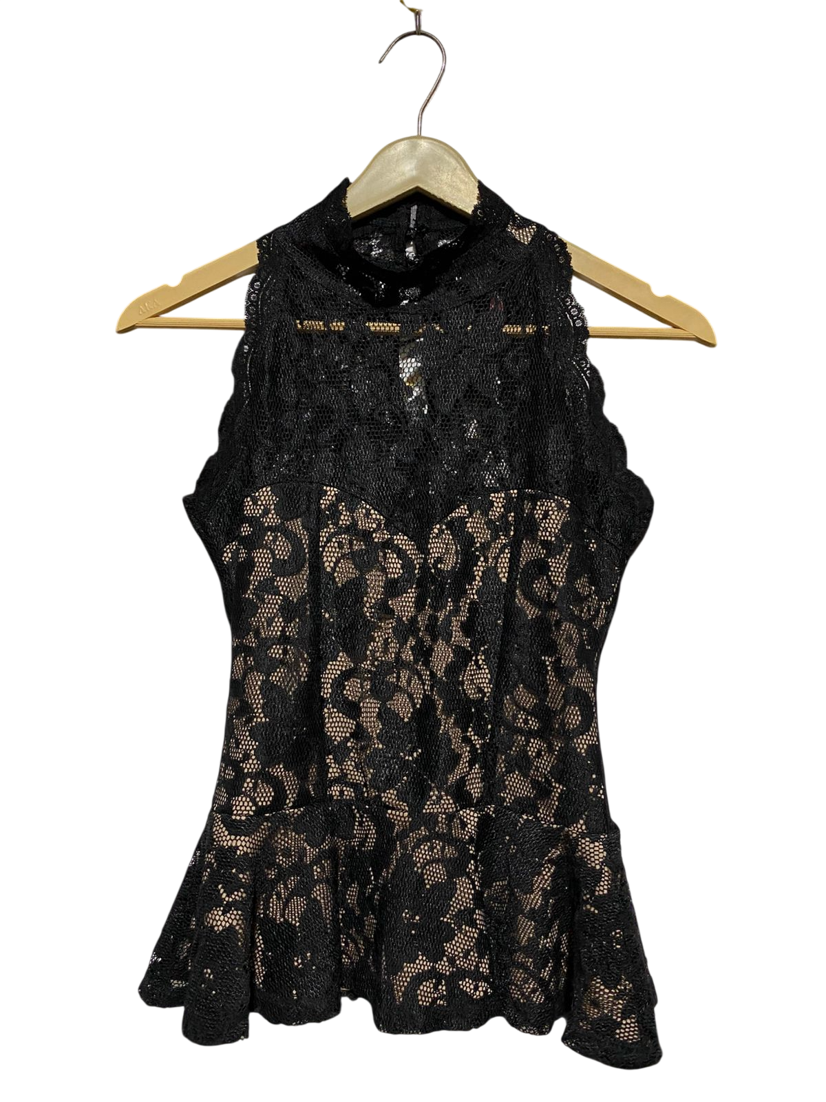 LIPSY LIMITED |S| BUST 15| B20| ELEGANT BLACK LACE HALTER NECK PEPLUM TOP