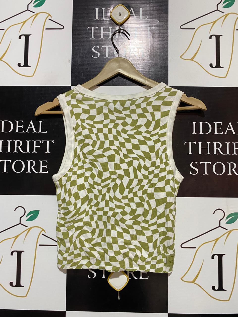 GHANDA |S| BUST 14| B20| OLIVE CHECKERED WAVE TANK TOP