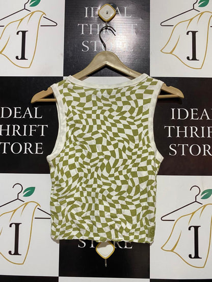 GHANDA |S| BUST 14| B20| OLIVE CHECKERED WAVE TANK TOP