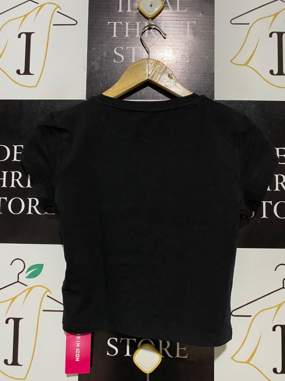 SHEIN |M| BUST 16| B20| GLITTER STAR EMBELLISHED CROP TEE - JET BLACK
