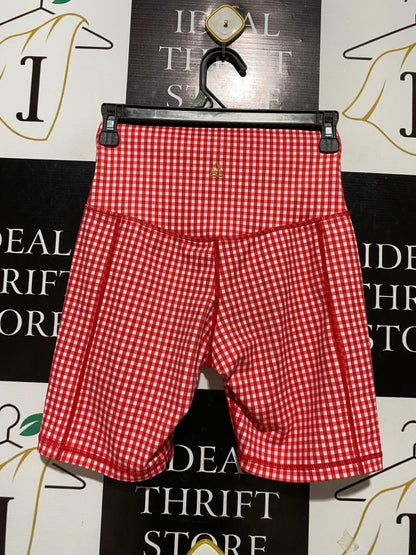 SLINKII |XS| WAIST 24| B20| RED GINGHAM CHECK BIKER SHORTS