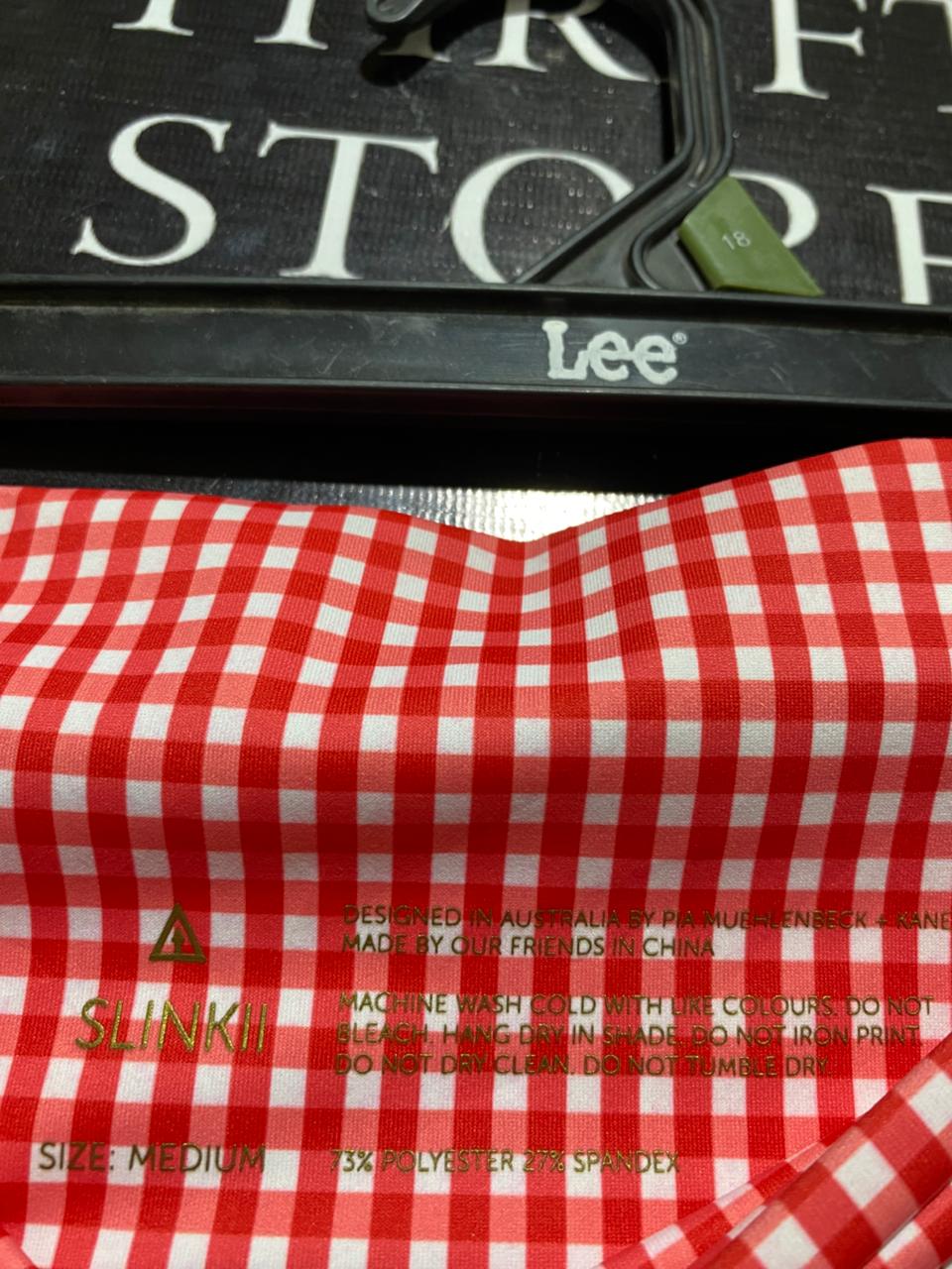 SLINKII |XS| WAIST 24| B20| RED GINGHAM CHECK BIKER SHORTS