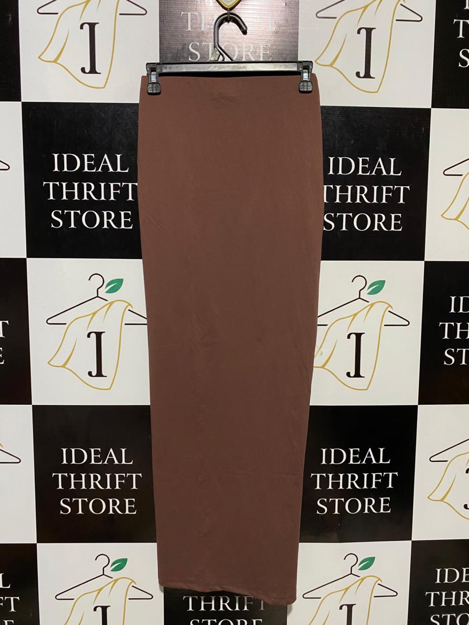 SHEIN |XS| WAIST 25| B20| SPEINBAE DRAPED WRAP MIDI SKIRT - CHOCOLATE BROWN