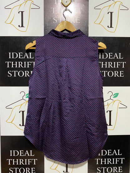 PREVIEW |M| BUST 18| B20| PURPLE POLKA DOT SLEEVELESS BUTTON-DOWN BLOUSE