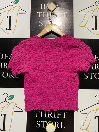 ALLY |S| BUST 14| B20| VIBRANT PINK TEXTURED SHORT SLEEVE CARDIGAN