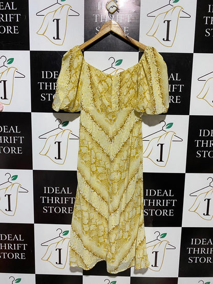 LULU & ROSE |XS| BUST 15| B20| YELLOW SNAKE SKIN PRINT SHORT SLEEVE MAXI DRESS