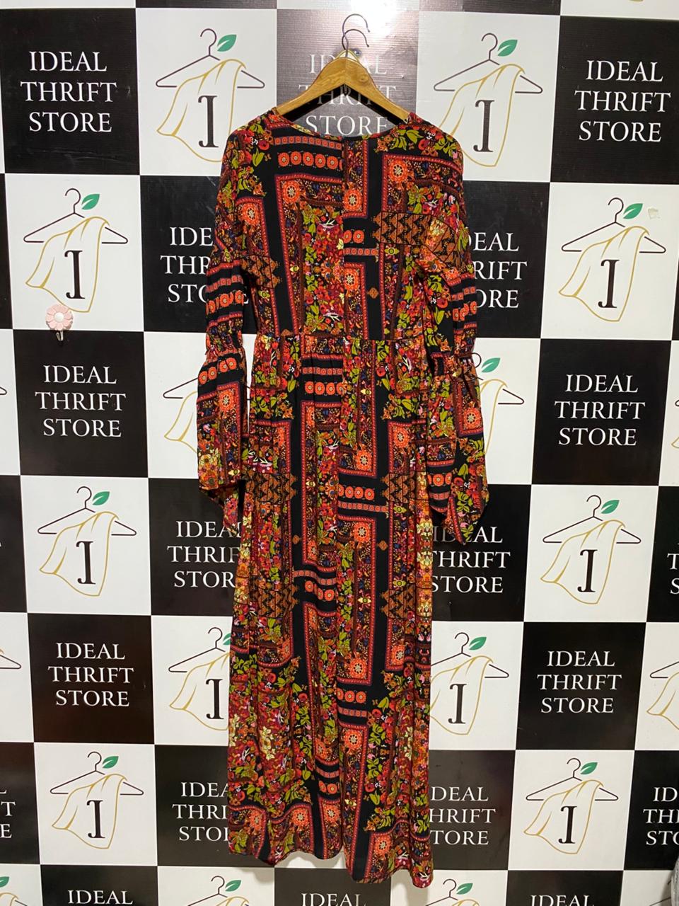 BOOHOO |XL| BUST FREE| B20| BOHEMIAN MULTICOLOR PATCHWORK PRINT LONG MAXI DRESS